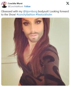 conchita wurst wearing a bjorn borg bodysuit