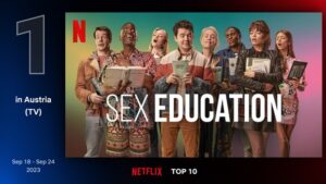 Sex Education number 1 most watched TV show on Netflix in Austria Sept 2023