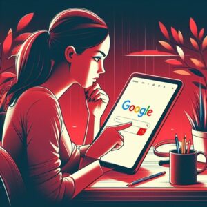 woman searching on google on a tablet